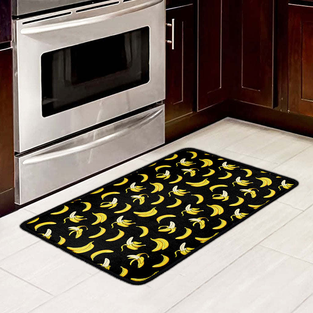 Black Cartoon Banana Pattern Print Kitchen Mat