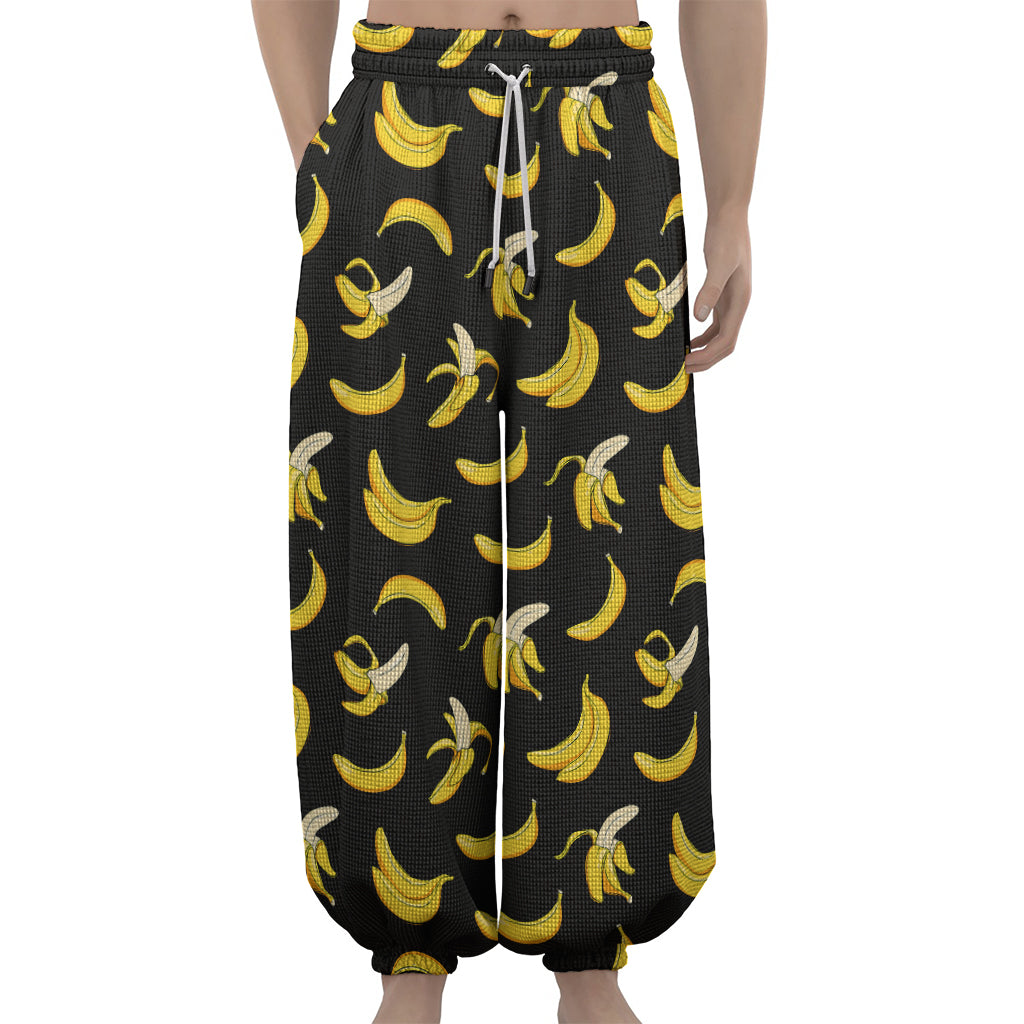 Black Cartoon Banana Pattern Print Lantern Pants