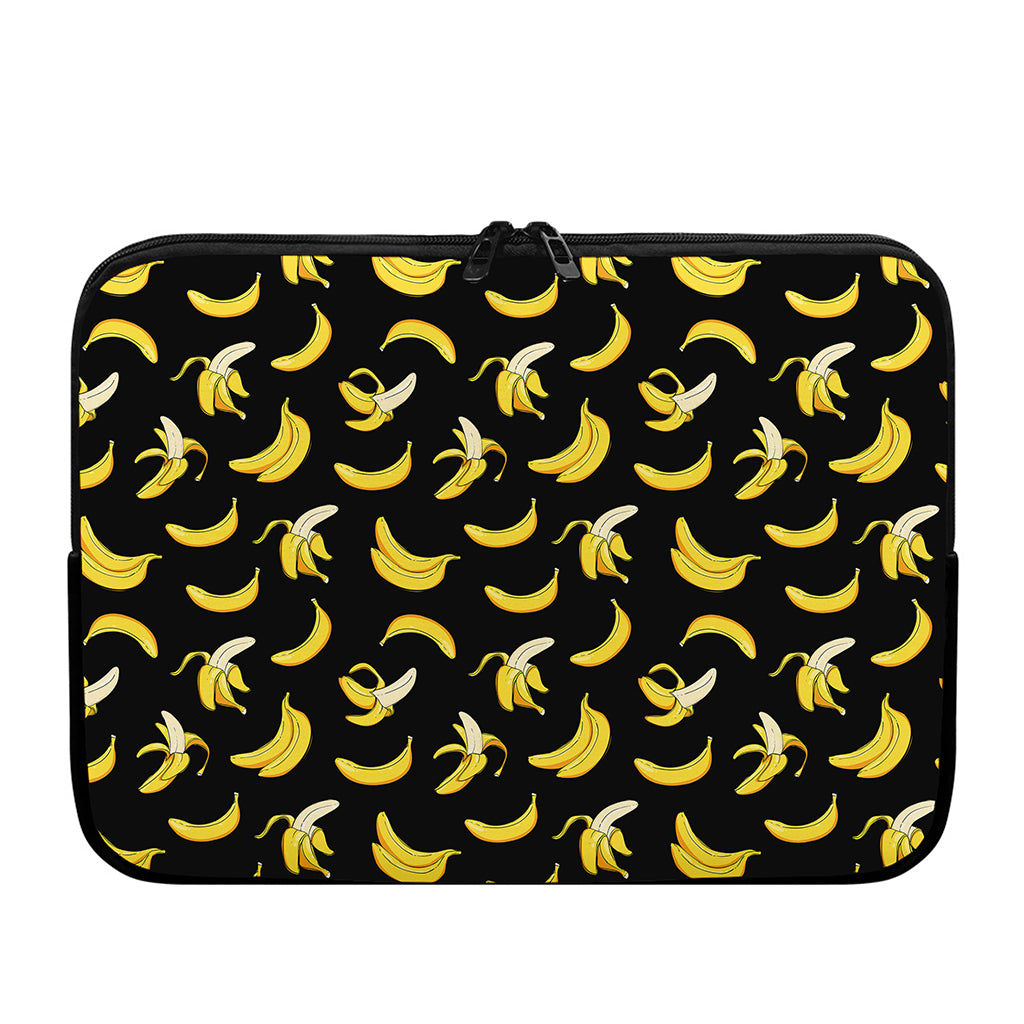 Black Cartoon Banana Pattern Print Laptop Sleeve