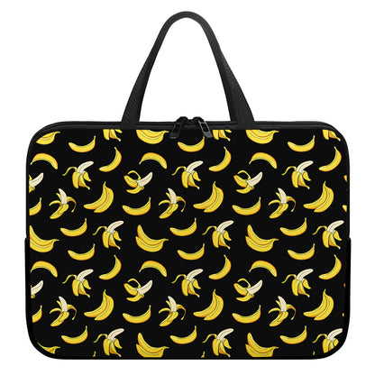 Black Cartoon Banana Pattern Print Laptop Sleeve With Handle