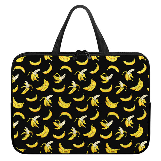 Black Cartoon Banana Pattern Print Laptop Sleeve With Handle