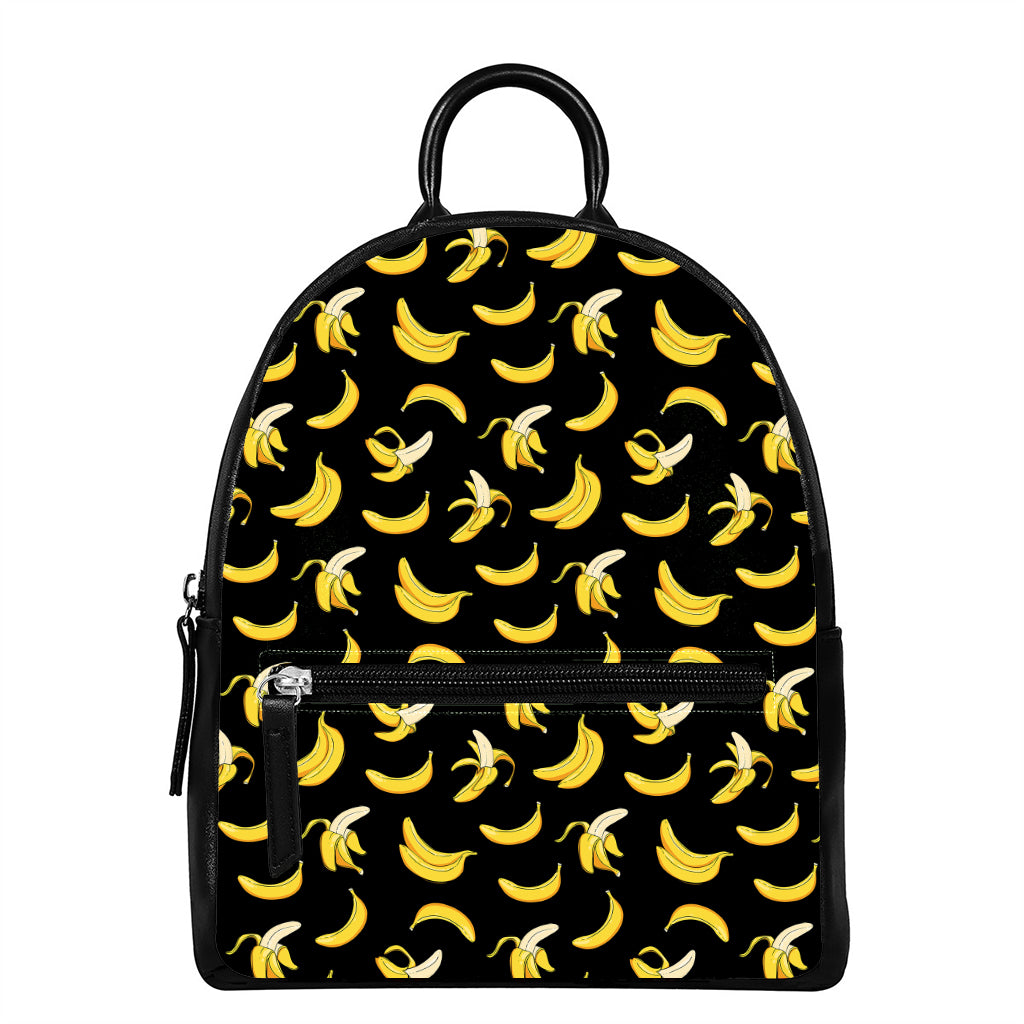 Black Cartoon Banana Pattern Print Leather Backpack