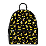 Black Cartoon Banana Pattern Print Leather Backpack
