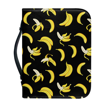 Black Cartoon Banana Pattern Print Leather Bible Cover