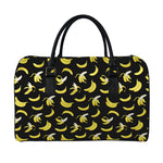 Black Cartoon Banana Pattern Print Leather Duffle Bag