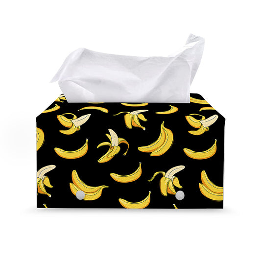 Black Cartoon Banana Pattern Print Leather Tissue Box Cover