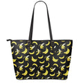 Black Cartoon Banana Pattern Print Leather Tote Bag With Zipper