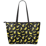 Black Cartoon Banana Pattern Print Leather Tote Bag
