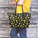 Black Cartoon Banana Pattern Print Leather Tote Bag