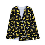 Black Cartoon Banana Pattern Print Long Sleeve Short Coat