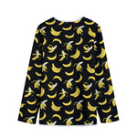 Black Cartoon Banana Pattern Print Long Sleeve Short Coat