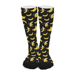 Black Cartoon Banana Pattern Print Long Socks