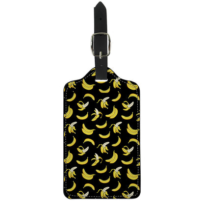 Black Cartoon Banana Pattern Print Luggage Tag