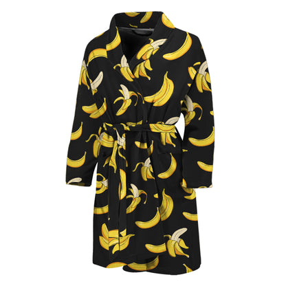 Black Cartoon Banana Pattern Print Men's Bathrobe
