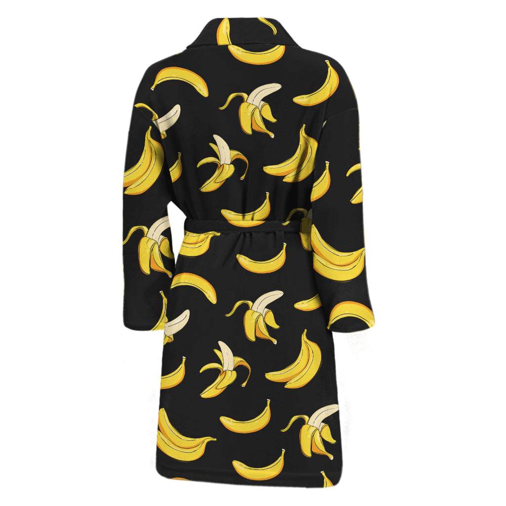 Black Cartoon Banana Pattern Print Men's Bathrobe