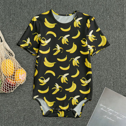 Black Cartoon Banana Pattern Print Men's Bodysuit