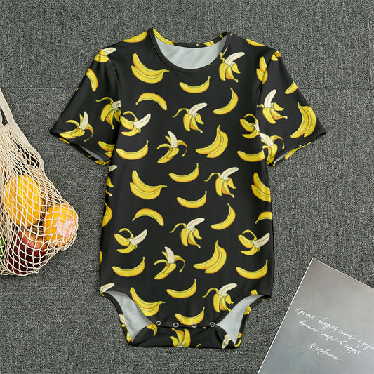 Black Cartoon Banana Pattern Print Men's Bodysuit