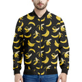 Black Cartoon Banana Pattern Print Men's Bomber Jacket