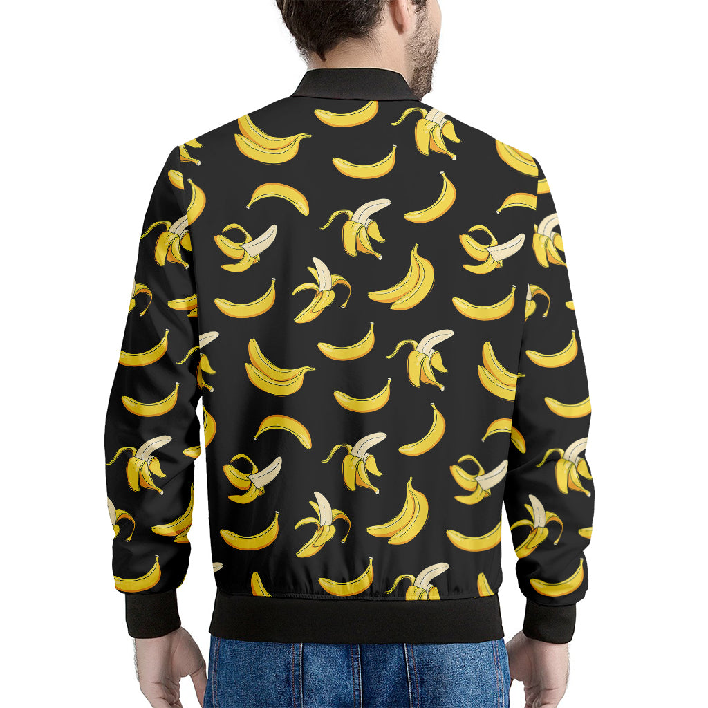 Black Cartoon Banana Pattern Print Men's Bomber Jacket