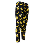 Black Cartoon Banana Pattern Print Men's Compression Pants