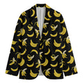 Black Cartoon Banana Pattern Print Men's Cotton Blazer