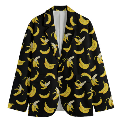 Black Cartoon Banana Pattern Print Men's Cotton Blazer