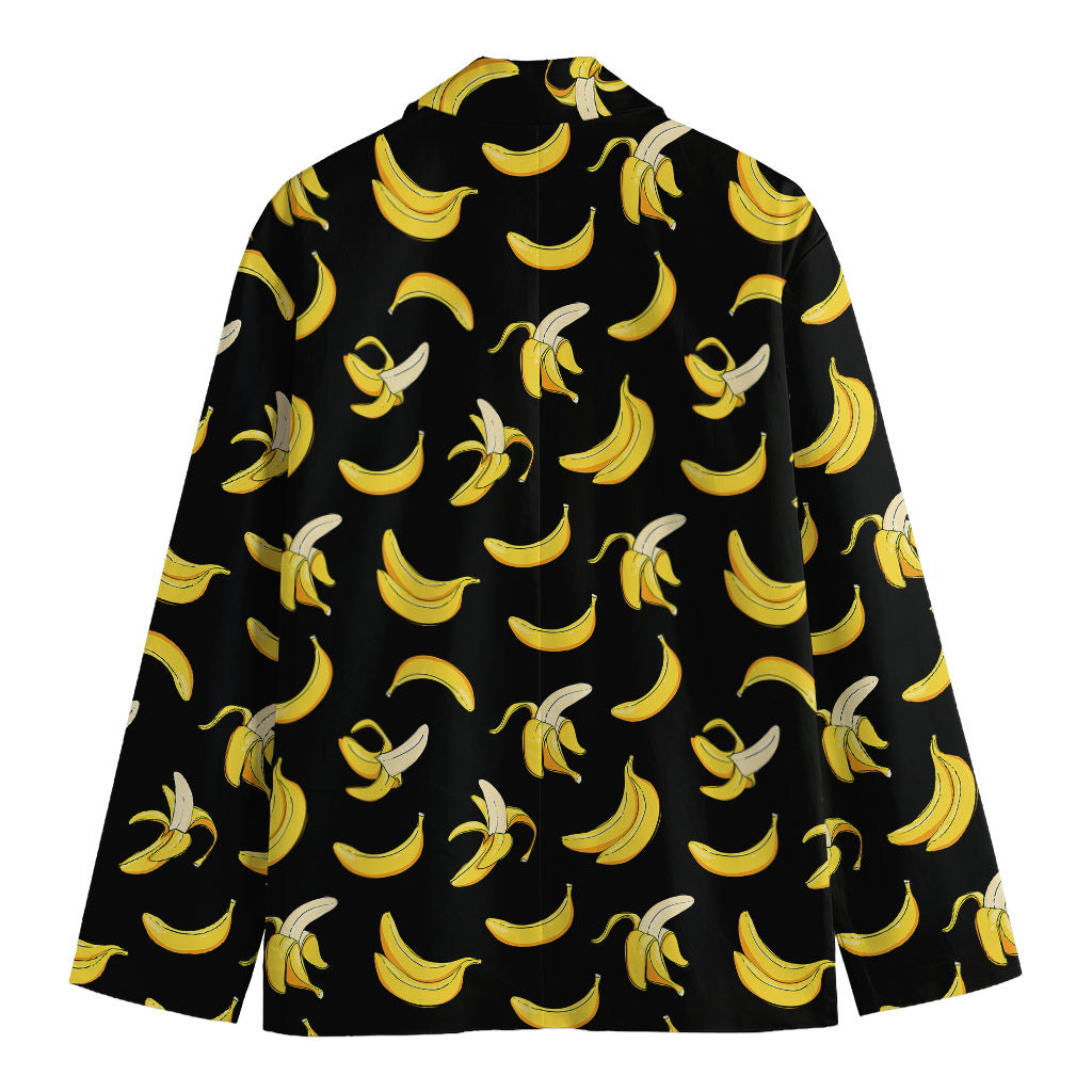 Black Cartoon Banana Pattern Print Men's Cotton Blazer