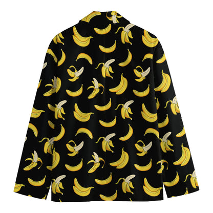 Black Cartoon Banana Pattern Print Men's Cotton Blazer