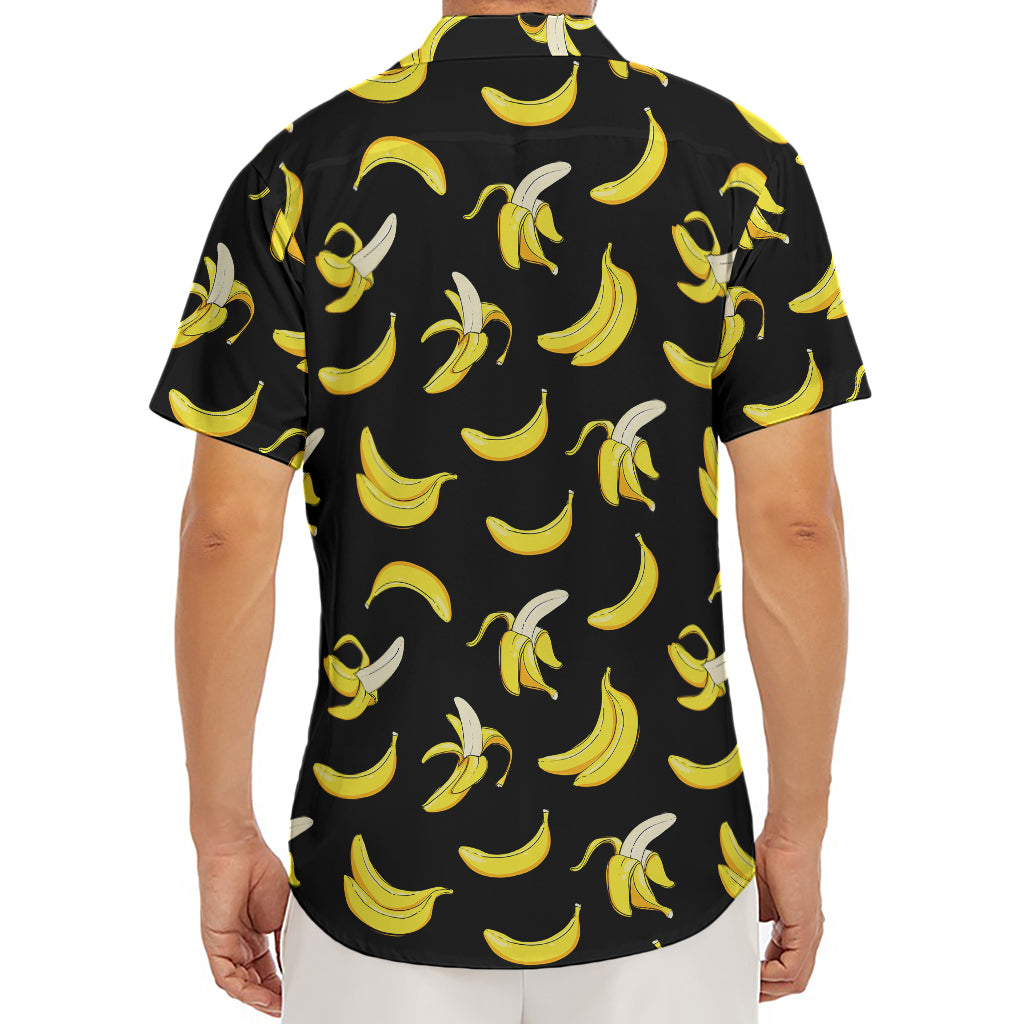 Black Cartoon Banana Pattern Print Men's Deep V-Neck Shirt