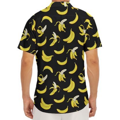 Black Cartoon Banana Pattern Print Men's Deep V-Neck Shirt