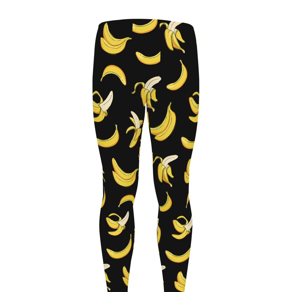 Black Cartoon Banana Pattern Print Men's leggings