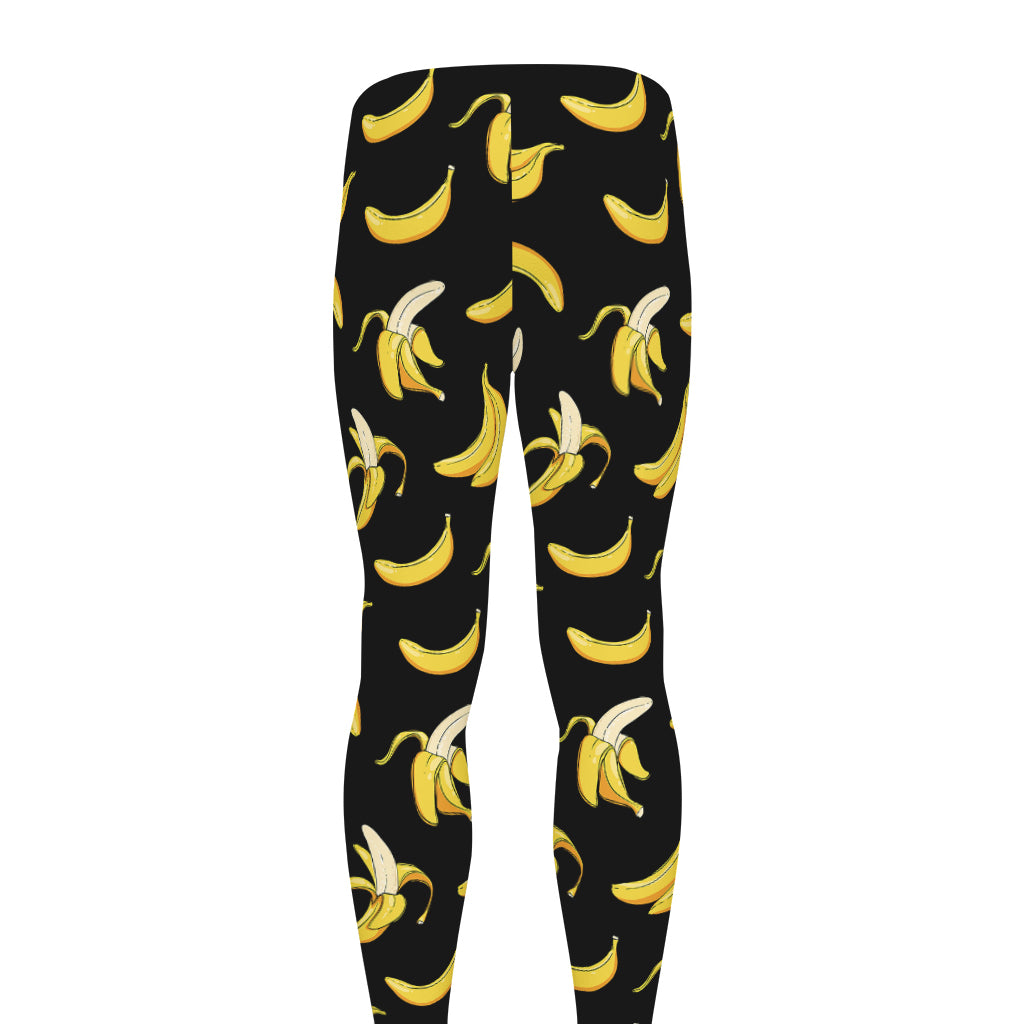 Black Cartoon Banana Pattern Print Men's leggings