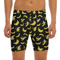 Black Cartoon Banana Pattern Print Men's Long Boxer Briefs
