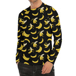 Black Cartoon Banana Pattern Print Men's Long Sleeve Rash Guard