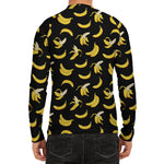 Black Cartoon Banana Pattern Print Men's Long Sleeve Rash Guard
