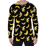 Black Cartoon Banana Pattern Print Men's Long Sleeve T-Shirt