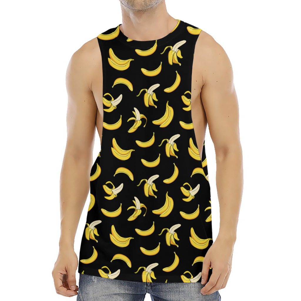 Black Cartoon Banana Pattern Print Men's Muscle Tank Top