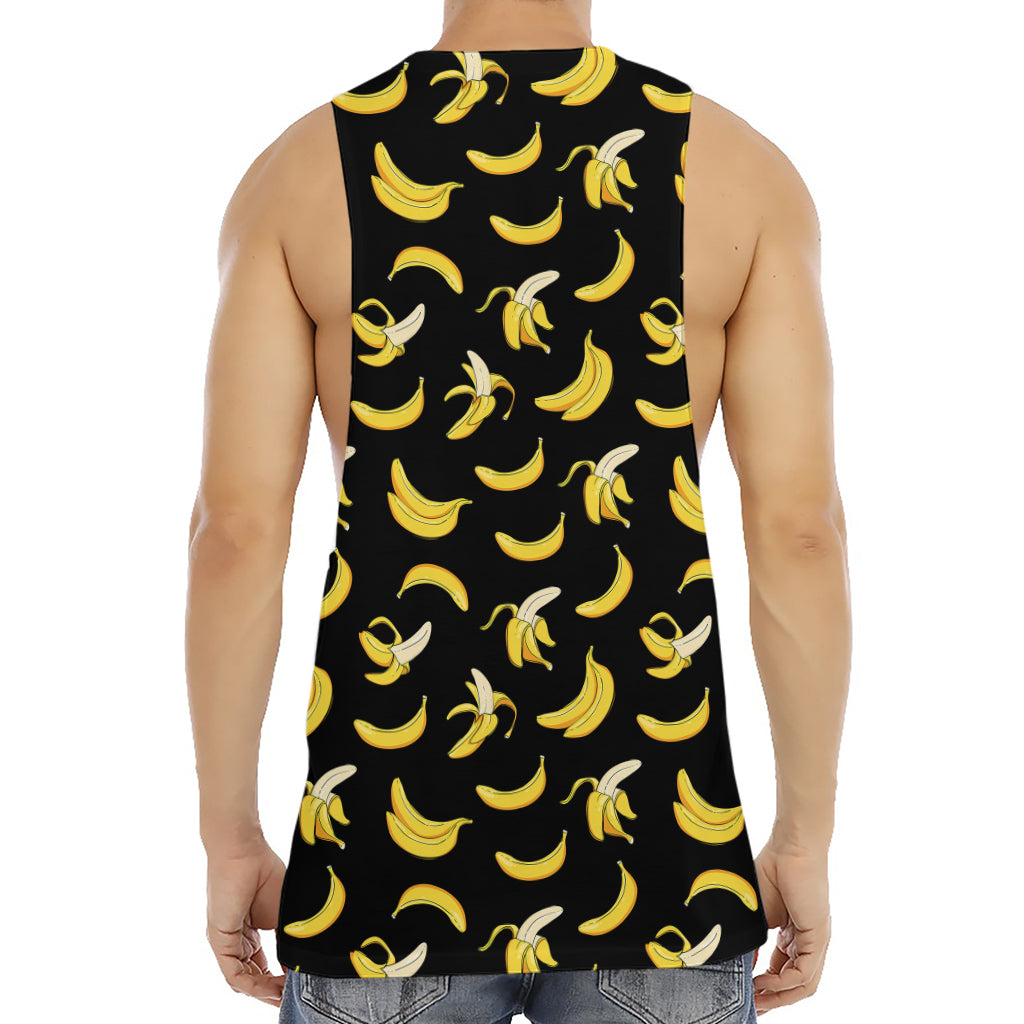 Black Cartoon Banana Pattern Print Men's Muscle Tank Top