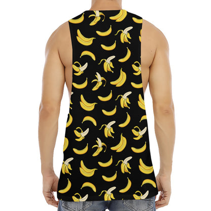 Black Cartoon Banana Pattern Print Men's Muscle Tank Top
