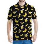 Black Cartoon Banana Pattern Print Men's Polo Shirt