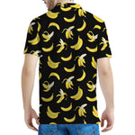 Black Cartoon Banana Pattern Print Men's Polo Shirt
