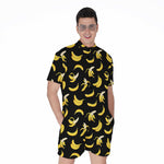 Black Cartoon Banana Pattern Print Men's Rompers
