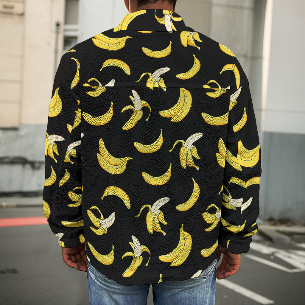 Black Cartoon Banana Pattern Print Men's Shirt Jacket