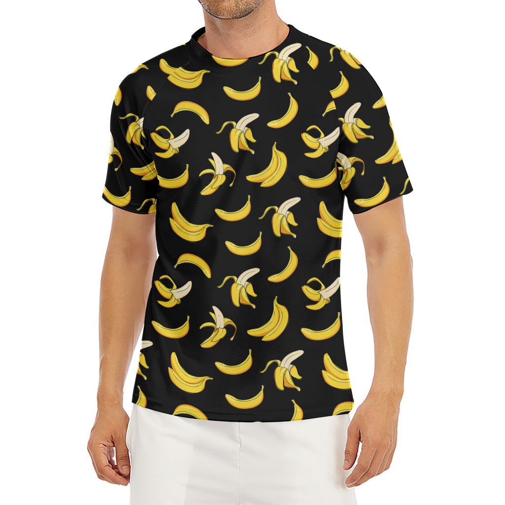 Black Cartoon Banana Pattern Print Men's Short Sleeve Rash Guard