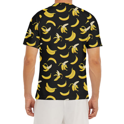 Black Cartoon Banana Pattern Print Men's Short Sleeve Rash Guard