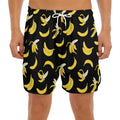 Black Cartoon Banana Pattern Print Men's Split Running Shorts