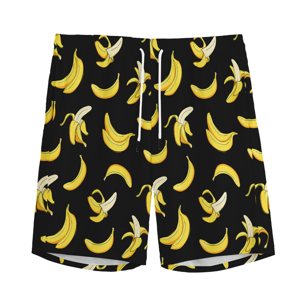 Black Cartoon Banana Pattern Print Men's Sports Shorts