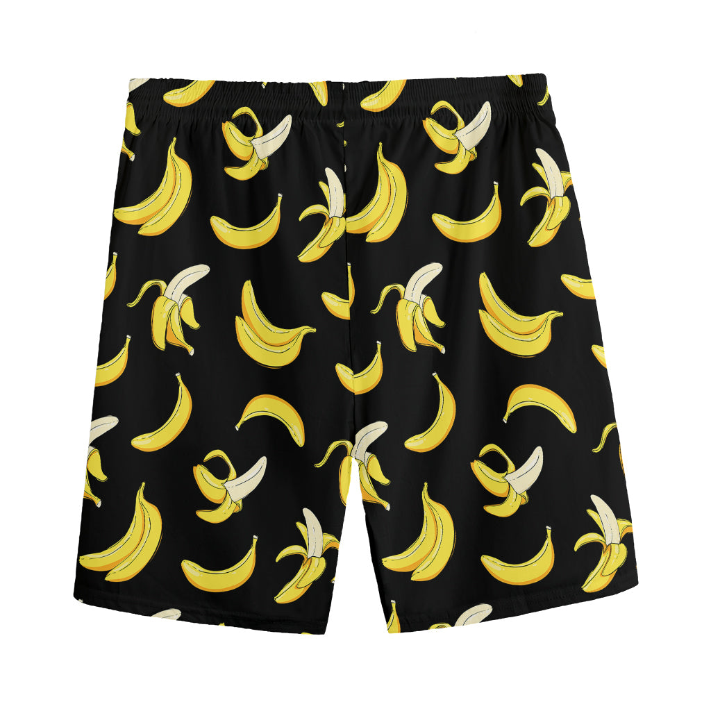 Black Cartoon Banana Pattern Print Men's Sports Shorts