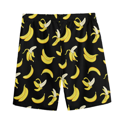 Black Cartoon Banana Pattern Print Men's Sports Shorts