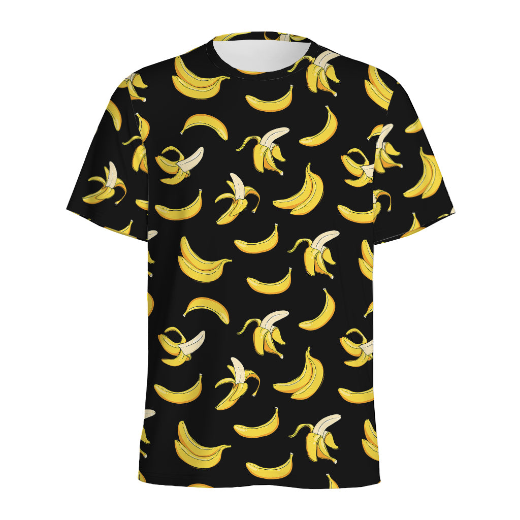 Black Cartoon Banana Pattern Print Men's Sports T-Shirt